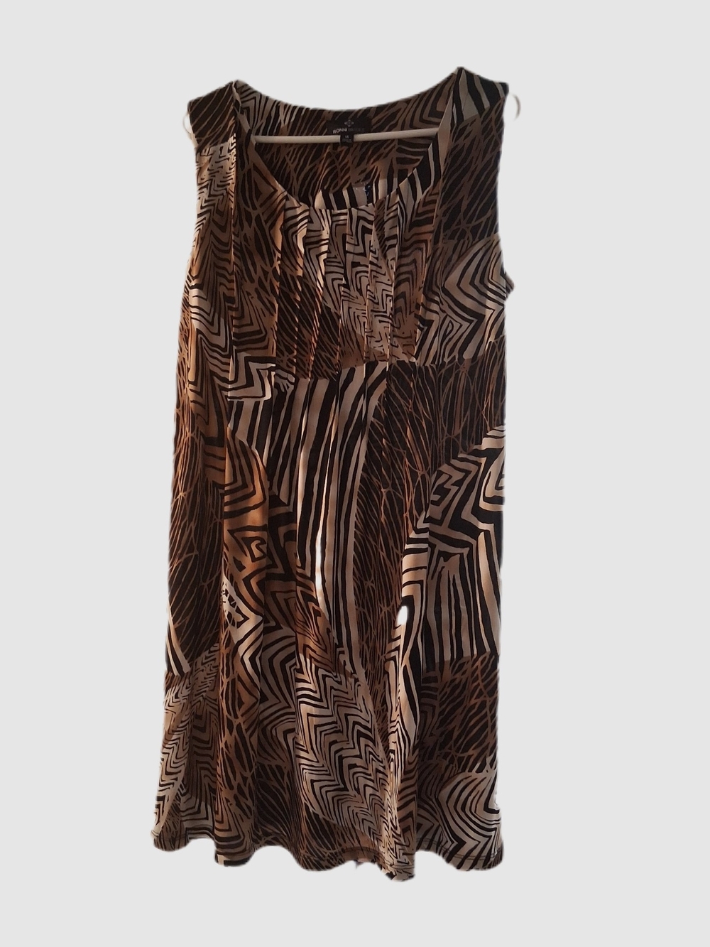 Sleeveless Brown & Cream Leopard Patterned Dress By Ronni Nicole Sz 14